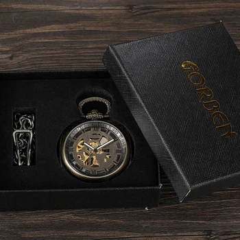 Vintage Mehāniskās Kabatas pulkstenis, Vīriešu Rokas Vēja Pulkstenis Retro Stila Romiešu Cipariem Dial Pārredzamu Bronzas Fob Puses Skatīties Vīriešu Dāvanu