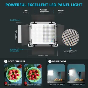 Neewer 660 LED Video Gaisma, Regulējamas, Bi-Color Fotogrāfija Apgaismojuma Komplekts ar APP Kontroles Sistēma, Profesionālā YouTube Studio