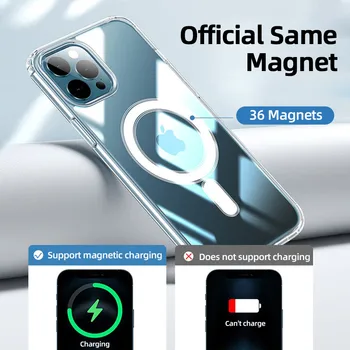 Magnectic Lietā Par iPhone 12 Pro Max 12 mini Gadījumā Par Ātru Bezvadu Lādēšanas Triecienizturīgs Pilnīgu Aizsardzību Caurspīdīga Lietā