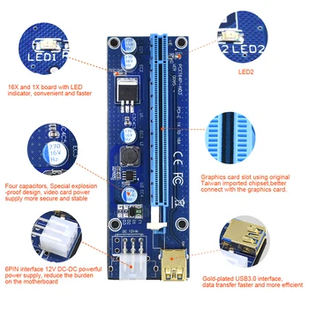 TISHRIC 10pcs 2018 Zelta VER009S PCI Express PCIE PCI-E Stāvvadu Kartes 009s Molex 6Pin SATA 1X 16X USB3.0 Adapteris LED Ieguves