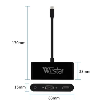 Wiistar USB C HDMI VGA Adapteris C Tipa HDMI USB3 VGA.0 Audio Converter 4Kx2K Klēpjdatoru Macbook