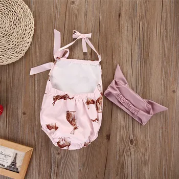0-18M Infant Baby Girl Bodysuit Trusis Zaķis Gudrs Sunsuit Galvu 2gab Jumpsuit bez Piedurknēm Jauki Apģērbs, Apģērbu Komplekts