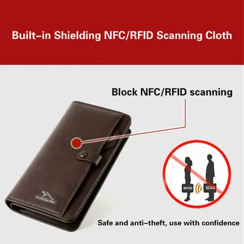 Vīriešu Maks Rāvējslēdzēju Ilgi Īss Pretbloķēšanas NFC/RFID Skenēšanas Īstas Ādas Kartes Turētāju Monēta Maku Maku Vīriešiem Augstas Kvalitātes