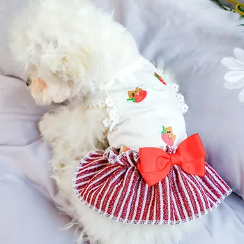 Suņu Apģērbu Kucēnu Suņu Rotaļu Schnauzer Pomerānijas Chihuahua Bichon Cute Pet Suns Drēbes Bowknot Svītru Princese Kleita
