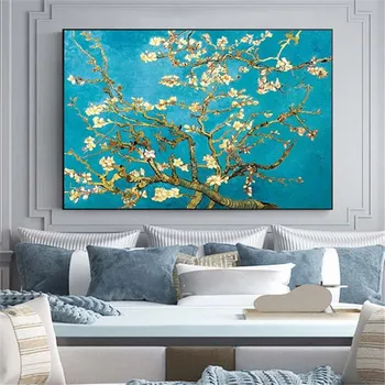Van Gogs Mandeļu Ziedu Audekls Gleznas Impresionisma Ziedi Sienas, Mākslas Plakāti Un Izdrukas Audekls Attēlu Dzīvojamā Istaba Dekori