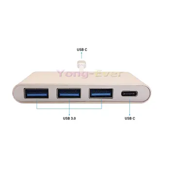 USB 3.1 C Tips-C USB 3.0 Hub 3 Porti lielu Ātrumu ar Uzlādes Saskarnes Adapteris USB Sadalītājs par Macbook Klaviatūras Peles