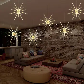LED String Gaismas Karājas Starburst Lampu DIY Uguņošanas Gaismas Plūsma Ziemassvētku Vainags Svētku Dekori Tālvadības Gaismas Mirgošana