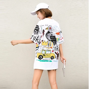 Vasarā Sievietēm ar Īsām Piedurknēm T Krekls Gadījuma karikatūra iespiests t-krekli, Sieviešu t Oversize Zaudēt Harajuku streetwear tee white augšu