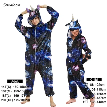 Pieaugušo Anime Kigurumi Onesie Sievietes Vīrieši Unicorn Sleepwear Pidžamas Ziemas Siltā Dzīvnieku Vilks Unicornio Pijima Kombinezons Bērniem Naktsveļu