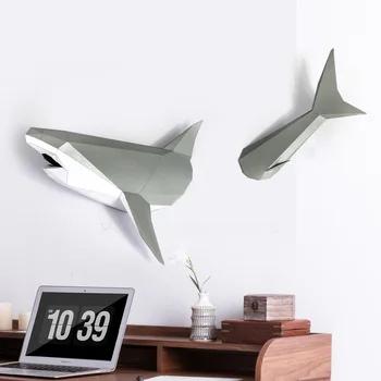 3D Haizivs Dzīvnieku Papīra Paraugs Rotaļlietu Mājas Sienas Dekors Dzīvojamā Istaba Dekori DIY Papīra Kuģi Modelis Puse Dāvanas, aksesuāri Sienas piekārtiem Rotājumi