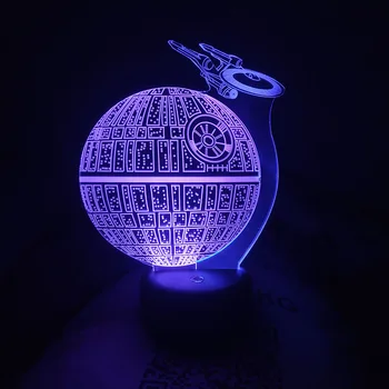 Zvaigžņu Karu Nāves Zvaigzni Modeli 3D Led Lampas, 7 Krāsas, Mainīt, Nightlight Radošo Dubultā Krāsu Rādīt usb Touch Ieslēdziet Nakts lampu Dāvanu