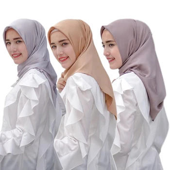 110*110cm Zīda Satīna Musulmaņu Lakatu, malaizija hijab Vienkāršā Wrap femme musulman Hijabs Islāma apģērba Turban Lakati Sievietēm