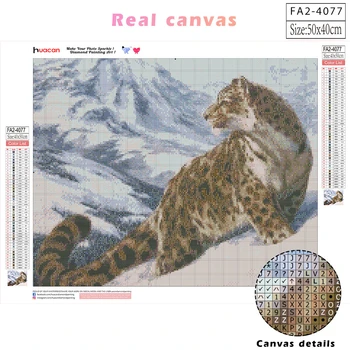 HUACAN Pilna Dimanta Urbšanas Glezna Krustdūrienā Snow Leopard 5D Izšuvumi Dzīvnieku Mājas Dekoru Dimanta Māksla