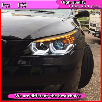 Auto Stils Galvas Lampas BMW E60 Lukturi 2003. - 2010. gadam 523i 530i Angel Eye LED priekšējo Lukturu dienas gaitas lukturi Hid Bi Xenon Auto Aksesuāri