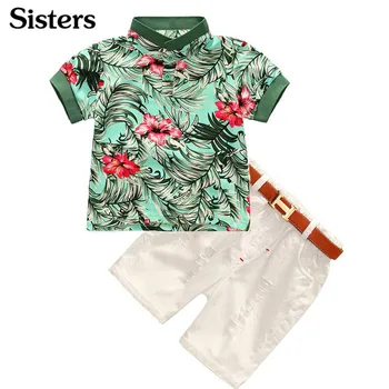 2018 Karstā pārdošanas 2gab Toddler Bērniem Foršs Puika Ziedu Īsām Piedurknēm Polo T-krekls Topi+ Īsās Bikses Apģērbs, Apģērbu Komplekts