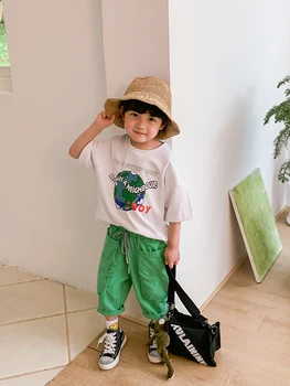 Bērnu Īsām Piedurknēm Komplekts korejas Zēni Vasaras T-krekls, Šorti divdaļīga 2020. gadam Jaunā Bērniem, Bērnu Vasaras Jūra