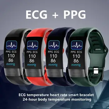P11plus Mērīt ķermeņa temperatūru, asinsspiedienu Smartband Sirds ritma Monitors PPG EKG Smart Aproce Darbības Fitnesa Tracker