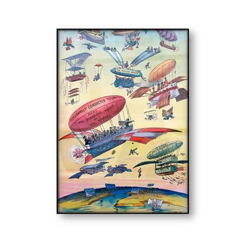 Vintage Ceļojumu Plakātu, Karikatūra, Ilustrācija, Panama Canal Atvēršanas Gaisa Balonu, Lidmašīnu Antīkās Sienas Art Attēlu Audekls Drukāt Krāsošana