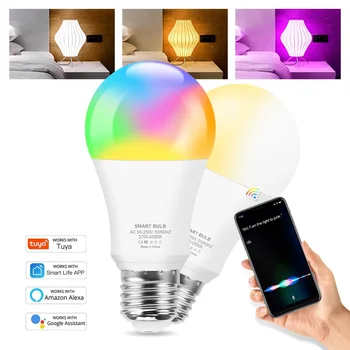 Tuya 12W 15W, WiFi Smart Spuldzes E27 RGB Krāsu LED Lampu Droselēm ar Gudru Dzīves APP Balss Kontroles, lai Google Home Alexa