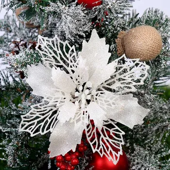 6pcs Spīguļi, Mākslīgās Ziemassvētku Ziedi Priecīgus Ziemassvētkus Koka Apdare, Rotājumi Ziemassvētku Puse, Piegādes Viltus Ziedu Galvas
