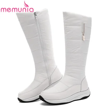 MEMUNIA Plus lieluma 35-44 dabiskās ādas, sniega zābaki, sieviešu ķīļi platforma rāvējslēdzēju bieza vilna, silti ziemas zābaki baltā ceļgalu augstu boot