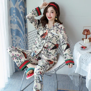 Pidžamas sieviešu ziemas sleepwear Gadījuma Kokvilnas Ilgi Mājās Valkā Kawaii Femme Apakšveļa Pijamas Pavasara Sievietes Jauki Homewear Pjs