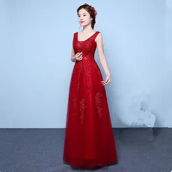 HJZY-03W#Plus lieluma Vīna Sarkans Pelēks Rozā Mežģīņu Garās vakarkleitas Ziemassvētku Pary Kleita Kleita Balli Vairumtirdzniecība Modes Sieviešu Apģērbs
