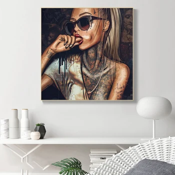 Sienas Mākslas Audekls Iespiešana Krāsošana Foršs Tetovējums Hip Hop Meitene Plakāts uz Sienas Modes Attēlu, viesistaba, Mājas Dekoru