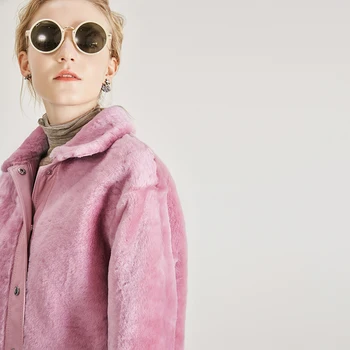 OFTBUY 2020. gadam, modes luksusa pavasarī ziemas jaka sievietēm īsta vilna, kažokādas jaka bomber dabīgās kažokādas mēteļi sieviešu shearling kažokā