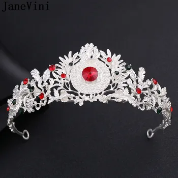 JaneVini Baroka Vintage Rhinestone Līgavas Vainaga Kāzu Tiaras Kronas par Līgavas Zelta Gothic Red Green Crystal Hairband Indijas