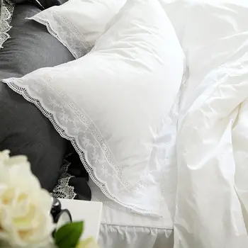 Super Luksusa gultas komplekts elegants mežģīnes, izšuvumi savirmot sega sedz, ērtas gultas piederumi, balta gultas veļa pieejama pasūtījuma gultas komplekts