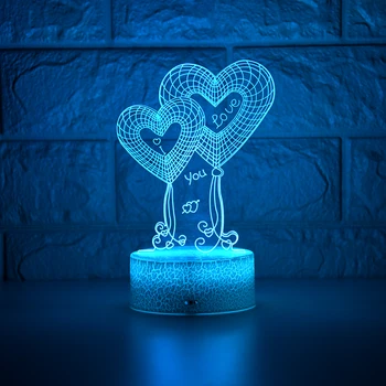 Jaunākais Bērns Gaismas Nakts 3D LED Nakts Gaisma Radošo Galda, Gultas Lampa Romantiska Dubultā Sirds gaismas Bērni Gril Mājas Apdare Dāvanu