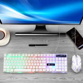 USB Vadu Spēļu Tastatūru, Peli, Iestatiet PC Varavīksnes Krāsains LED Izgaismotas Backlit Spēlētājs, Spēļu Pele un Klaviatūra Komplekts Mājas Birojs
