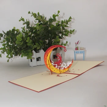 3D Roku Ķīniešu Dievietes Chang ir Lidot Uz Mēnesi Papīra Apsveikuma Kartītes Mid-Autumn Festival Aizjūras Ķīniešu Drauga Dāvanu