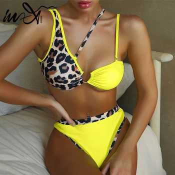 Jo-X Sexy leopards drukāt bikini 2020. gadam Acs viena pleca, peldkostīms sieviešu nelegālo peldkostīmi sievietēm Augsta vidukļa bikini peldkostīms