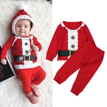 Baby Zēni Ziemassvētku Apģērbu Komplekts ar garām Piedurknēm Top+Bikses 2GAB Santa Claus Cosplay Kostīmu Cute Karikatūra Jauno Gadu Baby Set DS19