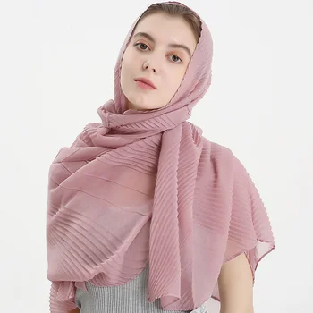 Jaunu cieto krāsu šifona hijab lakatu augstas klases luksusa pavasarī un rudenī melnbaltās šalle vairumtirdzniecības crrinkle hijab šalle