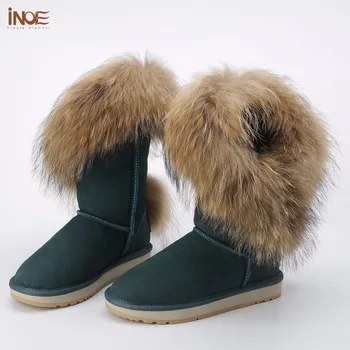 INOE jaunu modes stilu īstu dabas fox kažokādas pušķi aitādas kažokādas apdari ziemas apavi sievietēm, sniega zābaki, gumijas zole