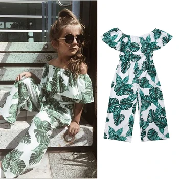 Modes Meitene Zaļo Lapu Drukas Romper Drēbes Meitenēm Vasarā Vienu Gabalu Apģērbs Bērniem Apģērbs
