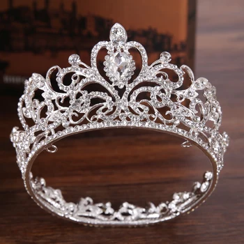 Moderns Sudraba Krāsa Crystal Crown Princess Tiara Kāzu Matu Aksesuāri Kārta Mazo Crown Princess Matu Rotājumu Līgavas