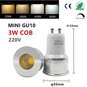10pcs/partija, LED GU10 COB mini MR11 3w 35mm aptumšojami 2700k Silti Balta dienas gaisma Auksti balta Vietas, Spuldzes, Lampas aizvietot halogēna lampas