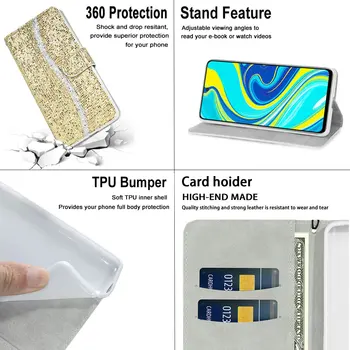 Samsung A51 Flip Case Bling Sequin Mirdzēt Maka Vāks Galaxy A42 5G A21S A71 A41 A11 51 71 01 11 M51 Gadījumā Triecienizturīgs