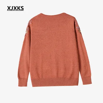 XJXKS 2018. gada rudenī un ziemā, jaunu high-end auduma izšūšana sieviešu plānie džemperi, puloveru, zaudēt lielu izmēru gadījuma sievietēm, topi