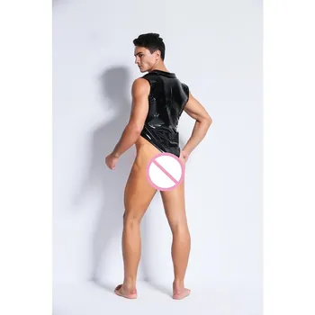 Erotiskā Lateksa Vīriešu Bodysuit Māšele Bikses Openable Lakādas Fetišs Zeķubikses Crotchless Porno Tērpi BDSM Verdzība Geju Seksu