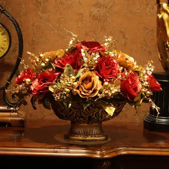 Eiropas Luksusa Vāze+Mākslīgo Ziedu Rotājumu Komplekts Desktop Sveķu Amatniecības Apdare Rozes Podos Ziedu Kārtošanas Mākslas Figūriņas