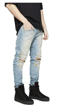 Vīriešu džinsi melnā zilā vēsā izdilis plosītos stiept slim fit stiept džinsa bikses plus lieluma vīriešu pavasarī, vasarā, rudenī hip hop