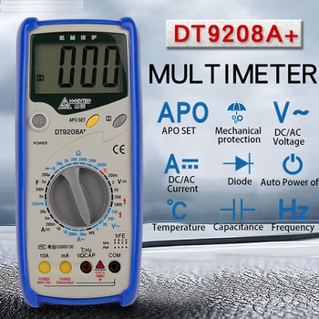 HONEYTEK Ciparu multimetrs DT9208A AC DC LCD Displejs Elektriskie Rokas Voltmetrs Ammeter Ohm Kapacitāte Testeri Digitālo Skaitītāju