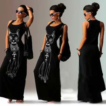 Jauno Modes Sieviešu Maxi Gadījuma Beach Sundress Kokteilis Bez Piedurknēm Kaftan Hipiju Kabatas Kleita