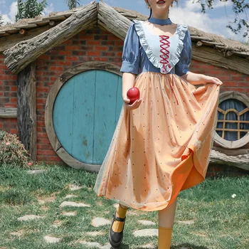 Unikālo Snow White Princess Dress Vintage Stila Kostīms, Kleita Cosplay Halloween Puse Acs Kleita ar Vērtnes Džinsa Zila