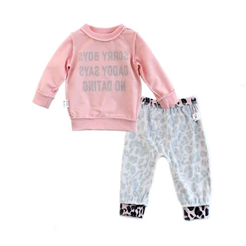 Jaundzimušais Meitene Drēbes, Uzstādīt Modes Leopard Bikses Rozā Burtu Drukas Topi Galvu 3Pcs Rudens Toddler Zīdaiņu Apģērbs Apģērbs
